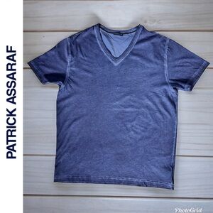 Patrick Assaraf V Neck Blue Short Sleeve Tee Shirt Pima Cotton